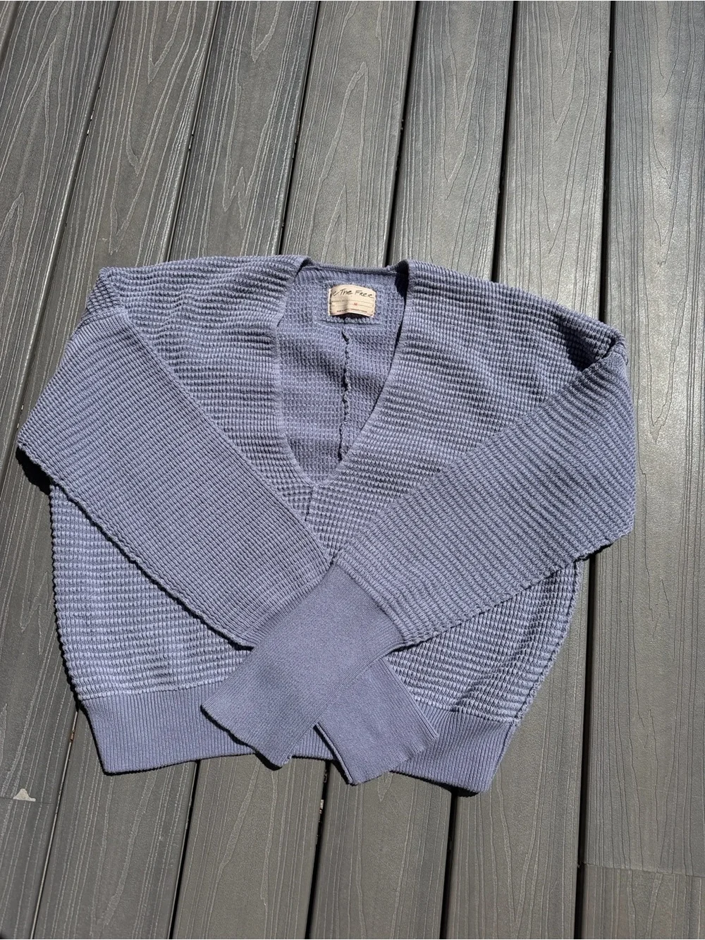 Free People Purple Ribbed Knot Deep V-Neck Sweater